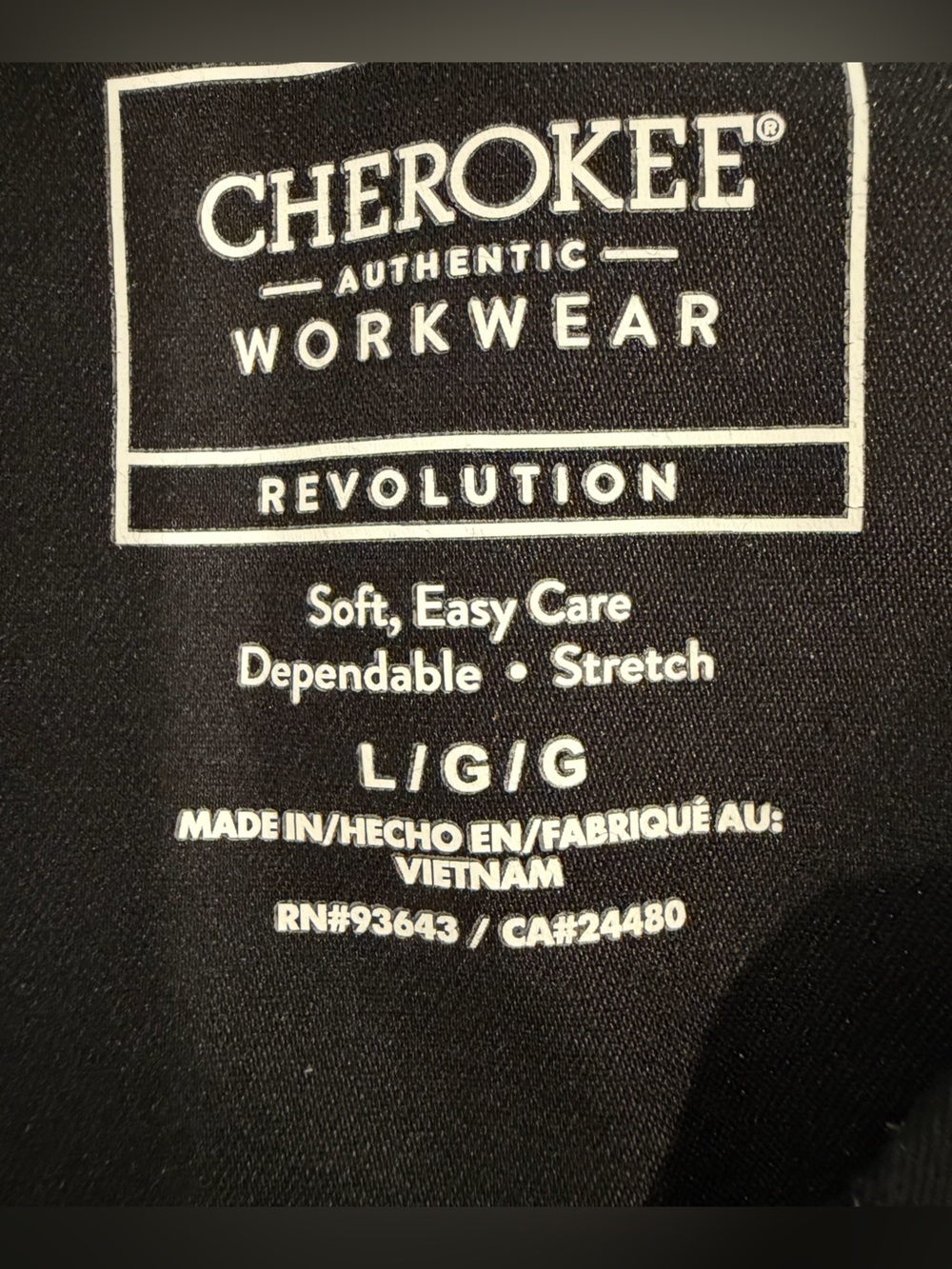 Cherokee Workwear Revolution Black Scrub Set Top Pants Large Short WW140S - Picture 6 of 7
